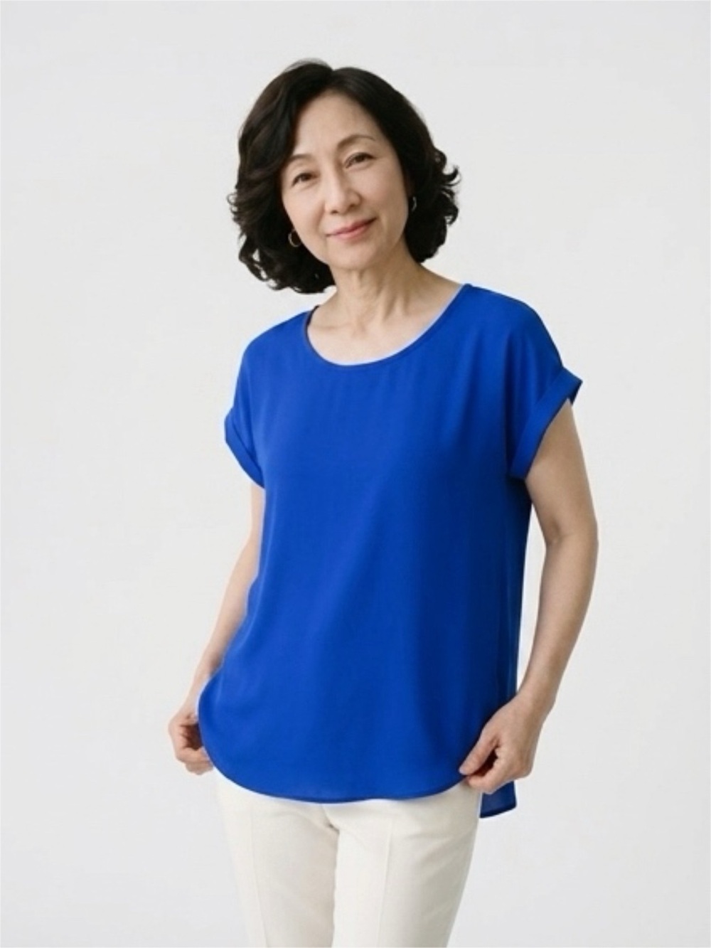 Pleione Royal Blue Short-Sleeve Scoop Neck Blouse Small
